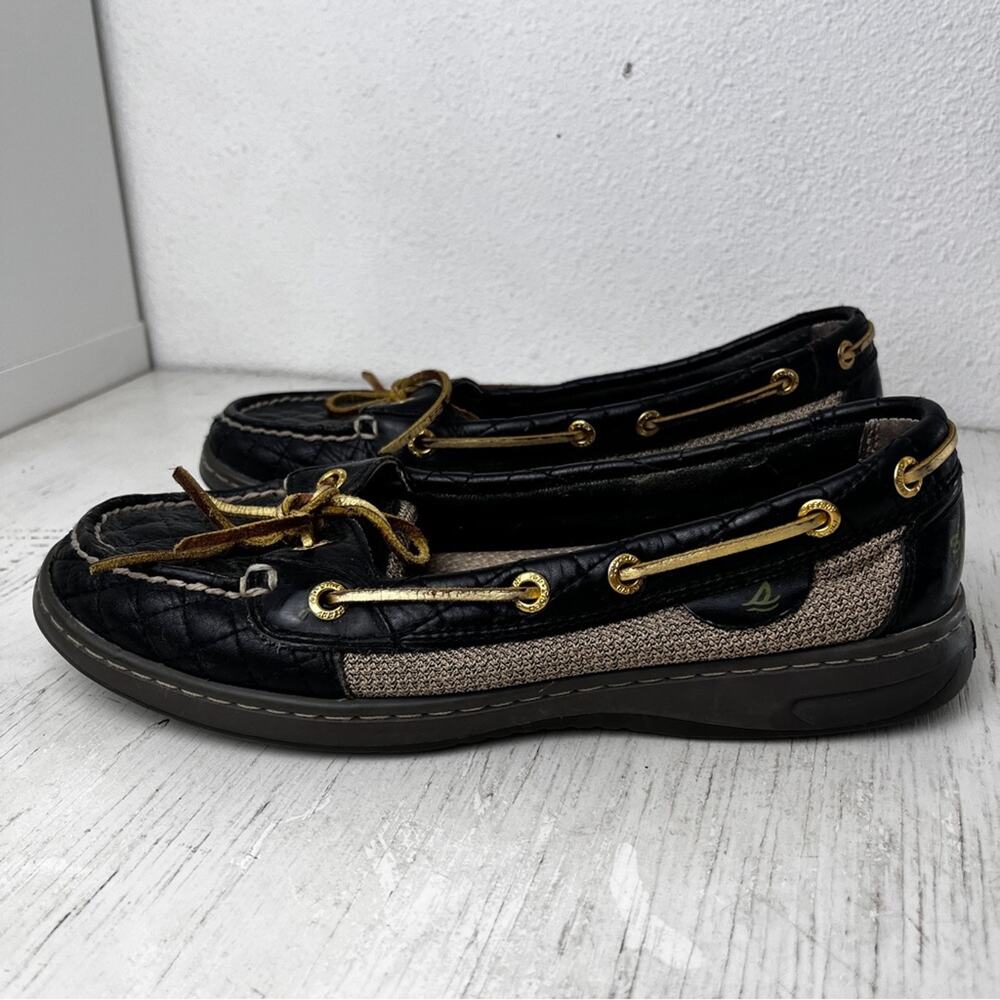 Sperry Top-Sider Stylish Black Tan boat slides size 7.5